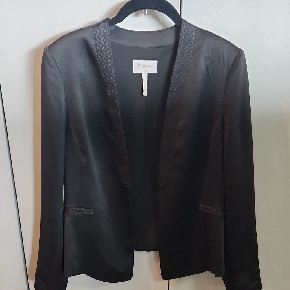 Laundry By Shelli Segal Black Open-Front Blazer with Textured Trim